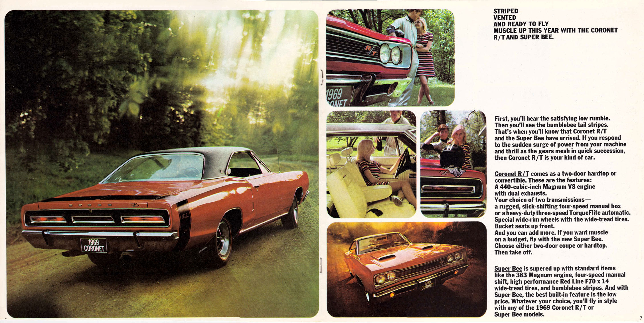 1969 Dodge Coronet Advertisement – “Striped, vented and ready to fly”